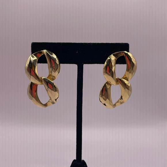 Vintage Gold Tone Chain Large Dangle Drop Statement Earrings - Picture 2 of 3